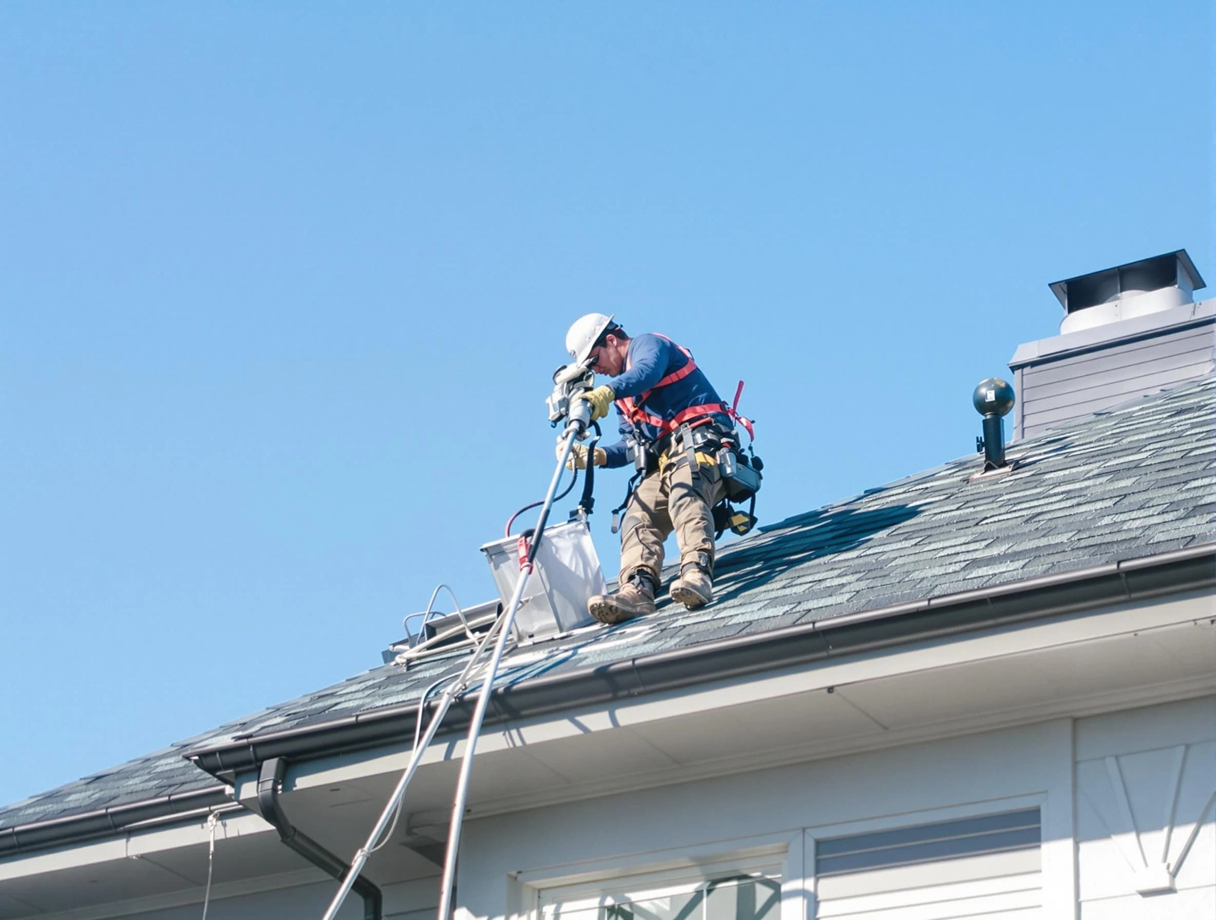 Pleasant Hills Dryer Vent Cleaning certified technician cleaning a roof-mounted dryer vent system in Pleasant Hills
