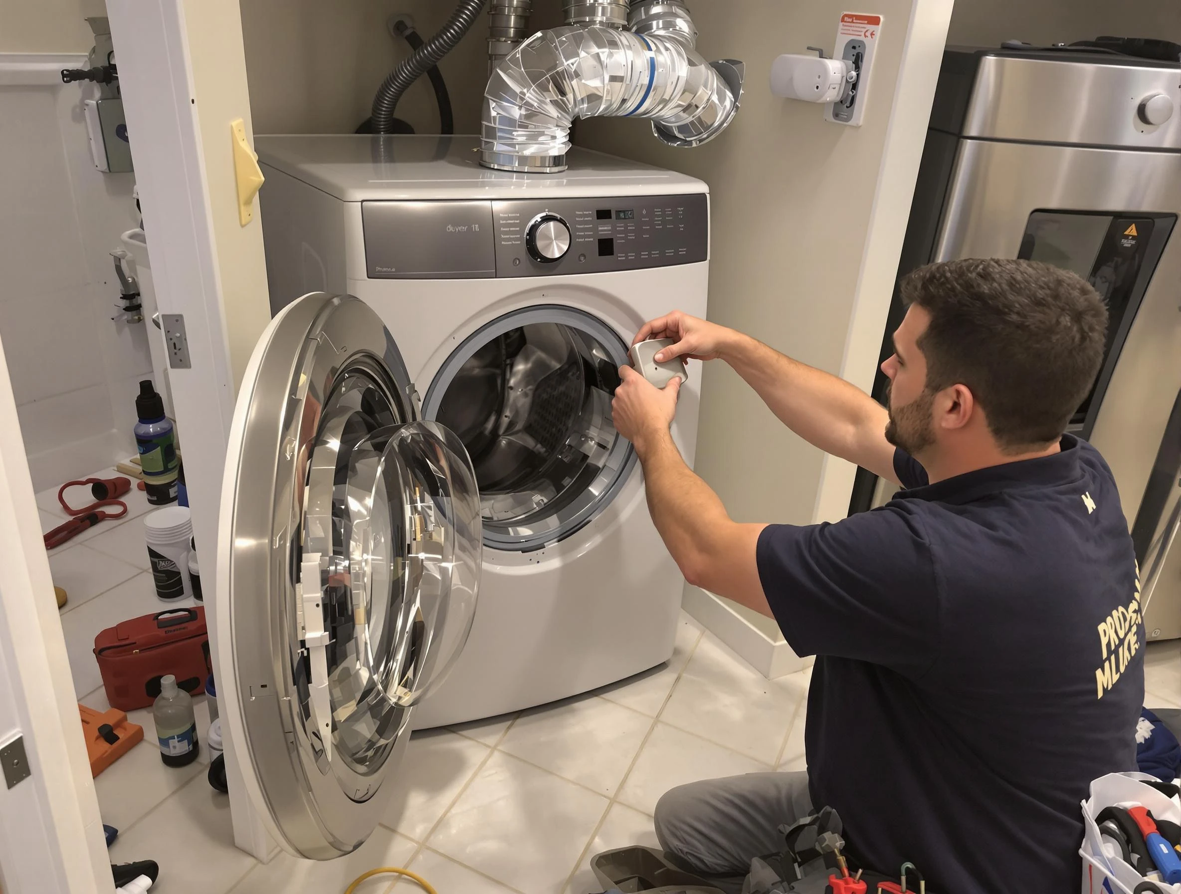 Pleasant Hills Dryer Vent Cleaning technician performing precise dryer vent hose installation in Pleasant Hills
